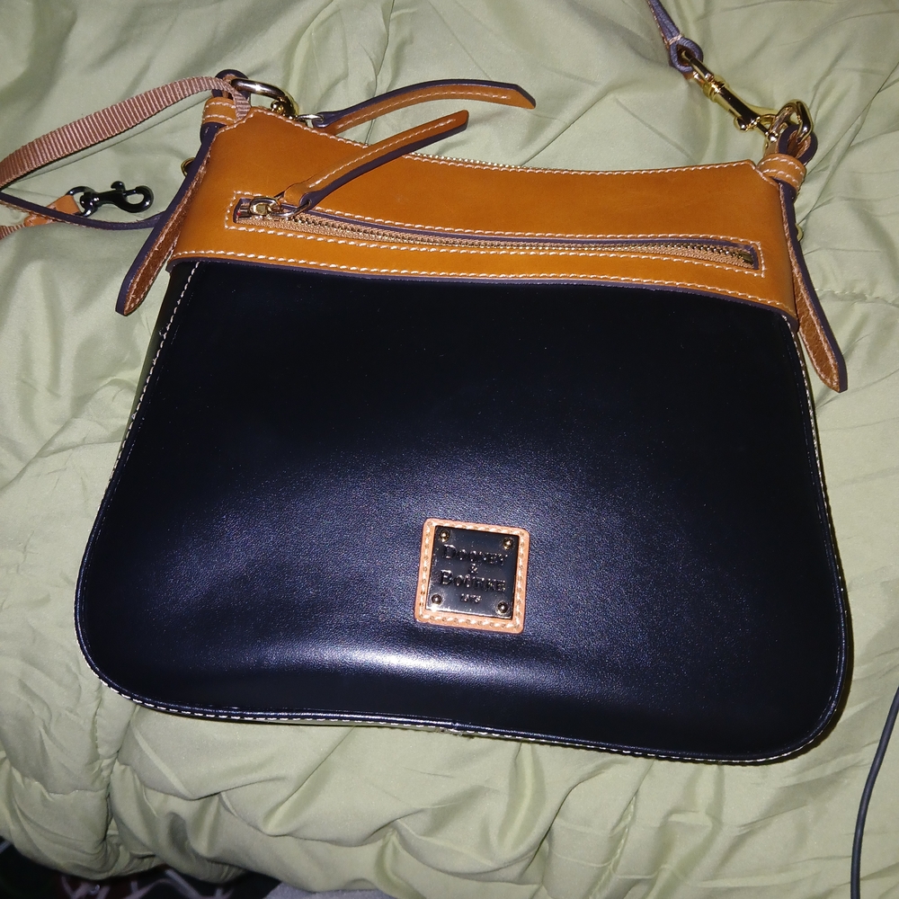 Dooney & Bourke Black and Tan Crossbody Bag with Adjustable Strap